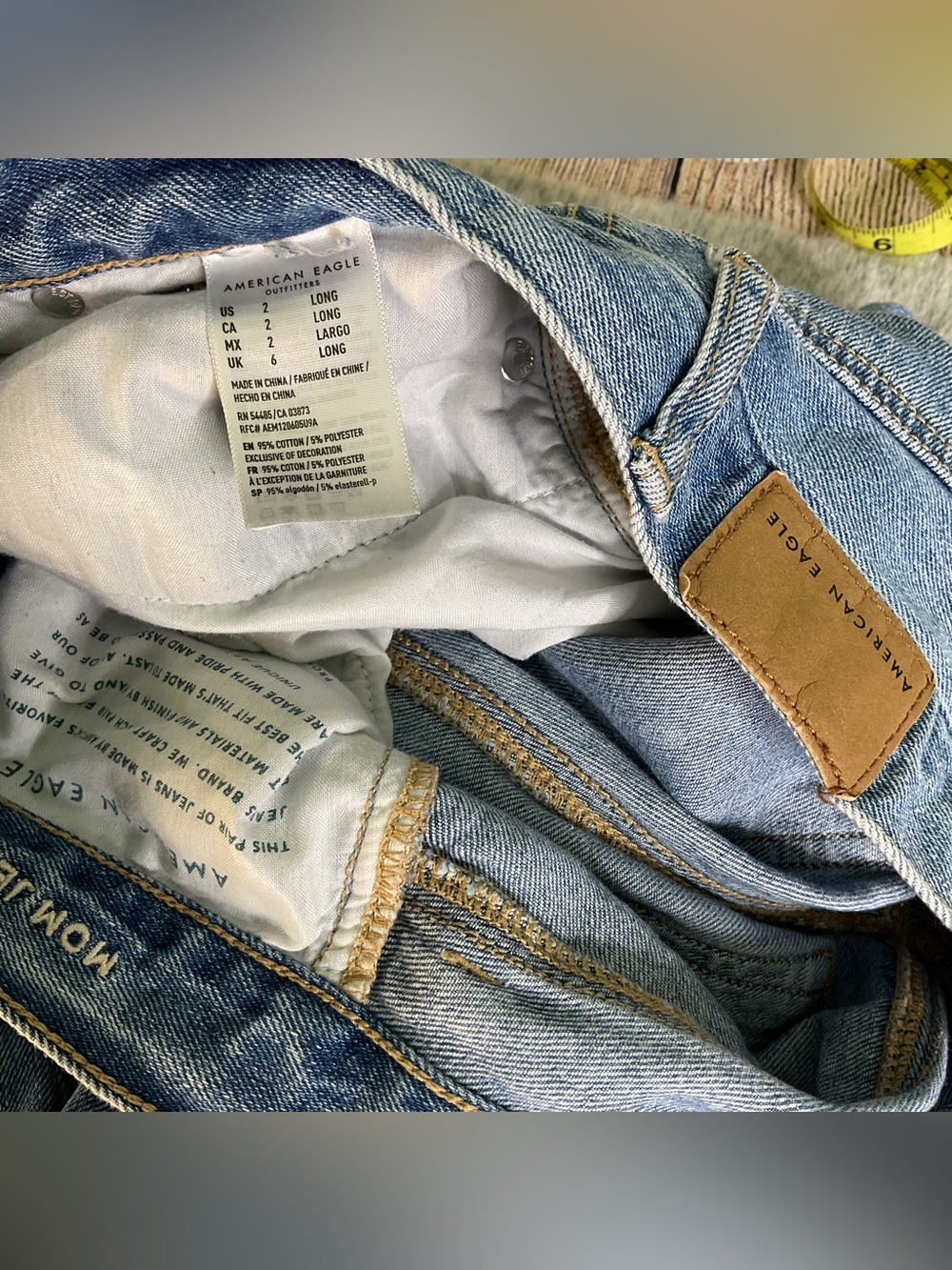 American Eagle Outfitters Light Blue Distressed Mom Jeans Size 2 Long - Picture 14 of 16